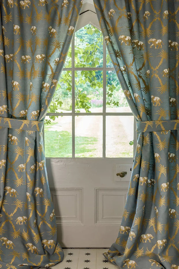 Gunmetal/Gold Elephant Palm Fabric – Linen Cotton, 140cm, 18"x18"