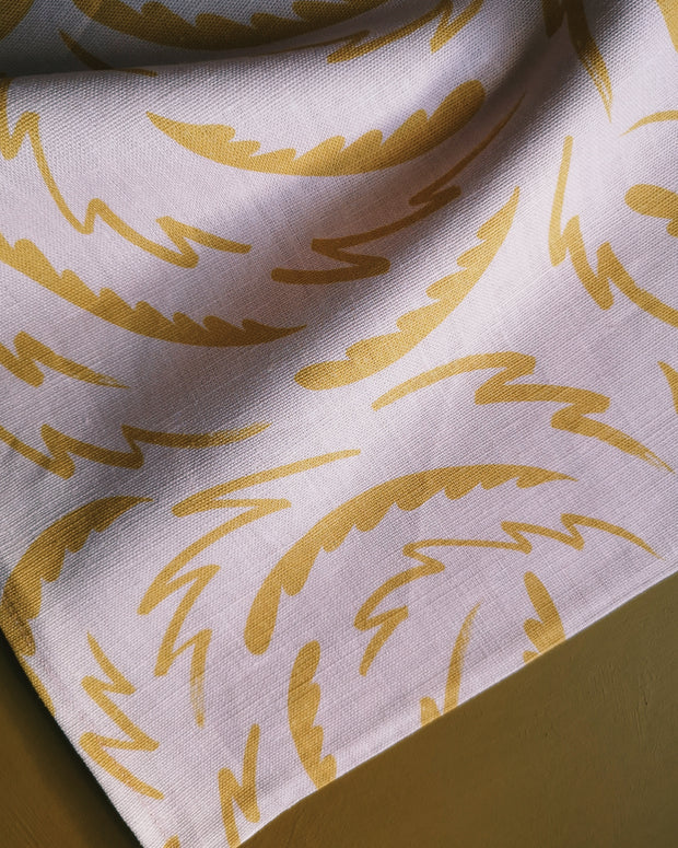 Shop Pink & Ochre fabric - The Dance at Supply Showroom. Made from 100% oyster linen, 52.5” wide with a 26.25” x 26.25” repeat. Sold by the yard. Lead time: 3-5 weeks.