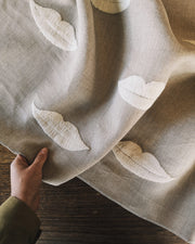 Soft White - Embroidered Lips Fabric - Wool on Flax Linen | Supply Showroom