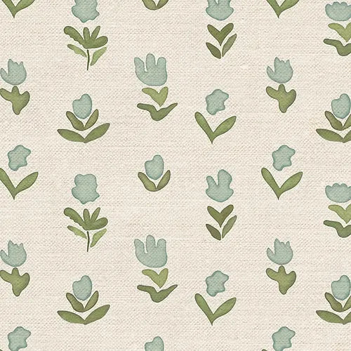 Misty Green Little Wild Tulips Fabric – 100% Oyster Linen, 135cm Wide