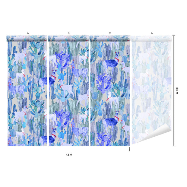 Blue Lamas on Light Beige - WP