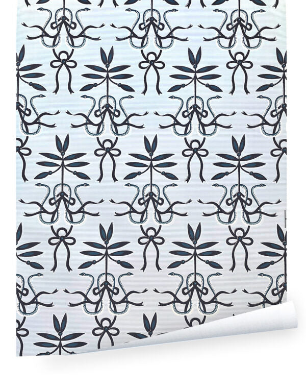 Alice Blue Emily Spinach Wallpaper – 27" Roll, Straight Match, Classic Design