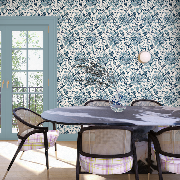 Daisy Chain Blue Wallpaper – Floral Double Roll Design