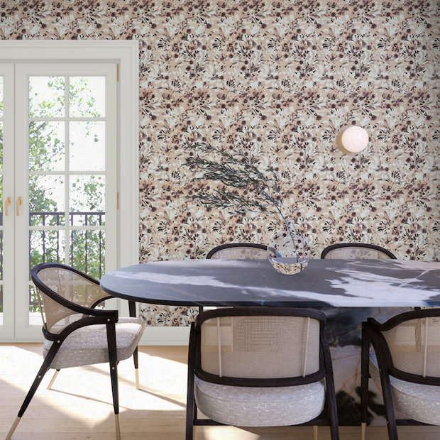 Flower Bed Wallpaper – Latte | Warm Elegant Floral Wall Mural by Roll