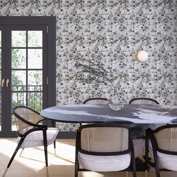 Flower Bed Wallpaper – Pebble | Modern Floral Wall Mural by Roll