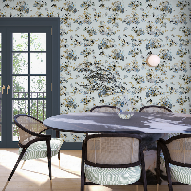 Flowery Fields Wallpaper – Blue | Elegant Floral Wall Mural by Roll