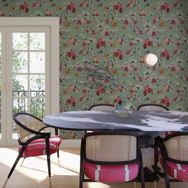 Flowery Fields Wallpaper – Pine | Refreshing Floral Wall Mural by Roll