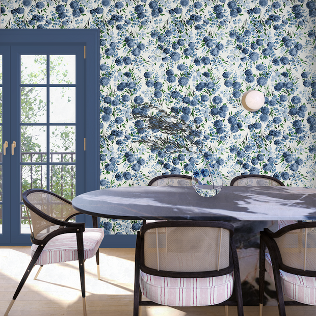 Peony Parade Soft Blue Wallpaper – Luxury Floral Non-Woven Wall Décor
