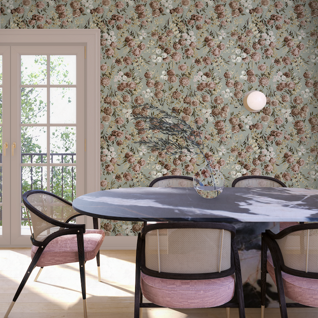 Peony Parade Sage Wallpaper – Elegant Floral Design, Double Roll