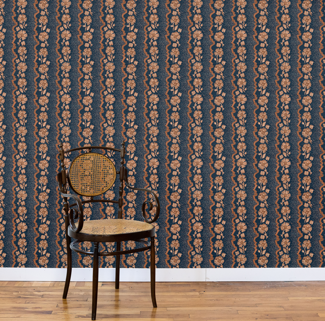 ウォールアート Tuscan/Navy 花柄 フローラル ゲルコート Navy Andrews Floral Wallpaper – Designer Panel Wallcovering