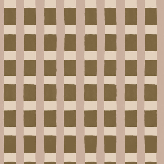A section of wallpaper with a beige and light pink checkered pattern - Hazel Wallpaper | Arty Check, Eco Non Woven, 52cm Trimmed, 10m Roll