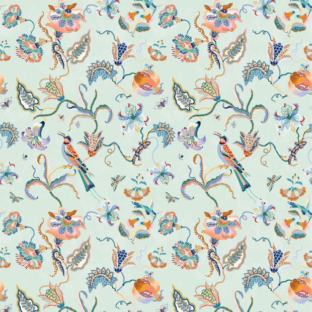 Duck Egg & Persimmon Fabric - Bee Eater | Linen-Cotton Blend | Supply Showroom