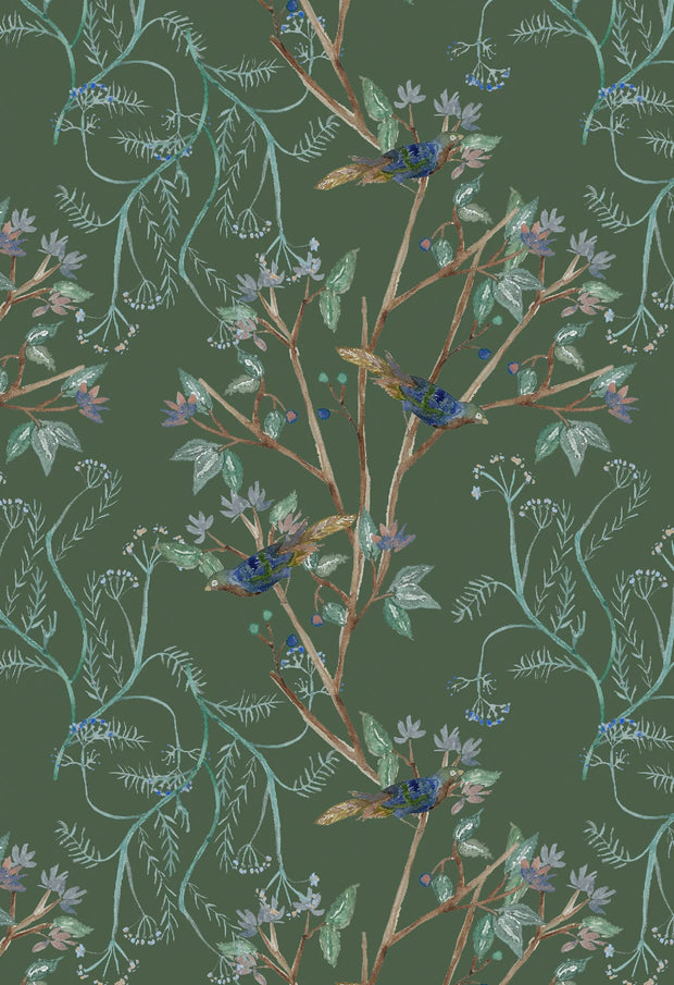 Olive Grasscloth Wallpaper – Birds | Natural Grasscloth by the Yard