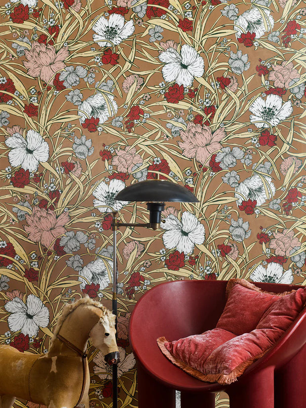 Khaki Everyday Blooms Wallpaper | Premium Clay Coated Roll for Designs