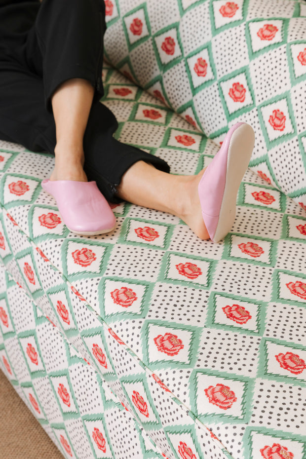 Cream + Red - Peony Fabric - Hand Block Printed Linen Cotton | Supply Showroom