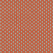 A wallpaper with a red clay color background and a repeated floral pattern of periwinkle houses on a blue background - Red Clay Periwinkle Wallpaper – Non Woven Fibre | Yard