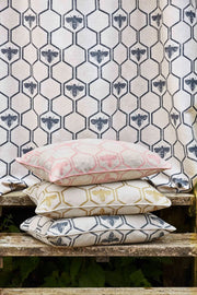 Charcoal Honey Bees Fabric – Linen Cotton, 140cm, 18"x25.2" Repeat