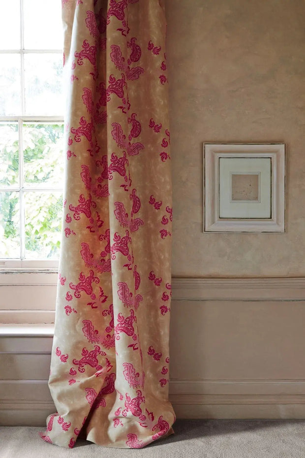 Hot Pink on Tea Stain - Paisley Fabric - Linen Cotton Print | Supply Showroom