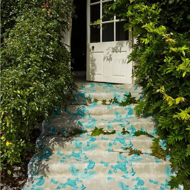 Turquoise on Old Grey - Paisley Fabric - Linen Cotton Print | Supply Showroom