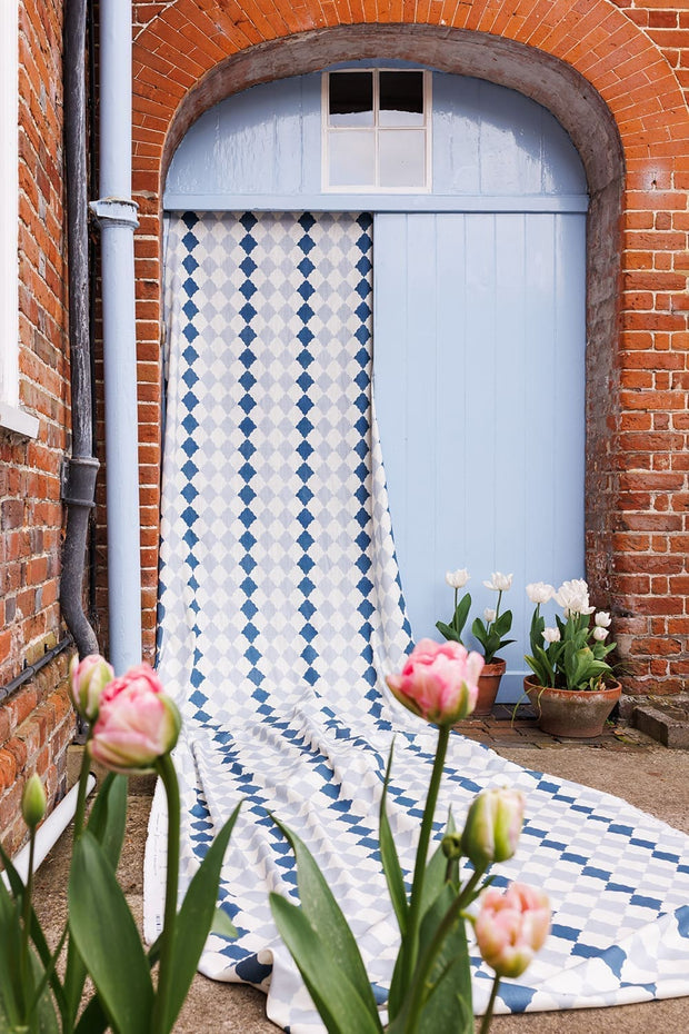 Two Blues Quilted Harlequin Fabric – Cotton-Linen | Supply Showroom