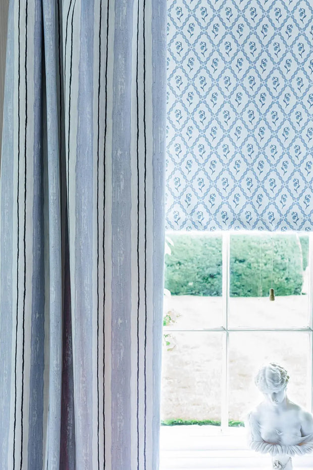 China Blue Wild Strawberry Trellis Fabric – Cotton-Linen | Supply Showroom