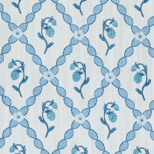 China Blue Wild Strawberry Trellis Fabric – Cotton-Linen | Supply Showroom