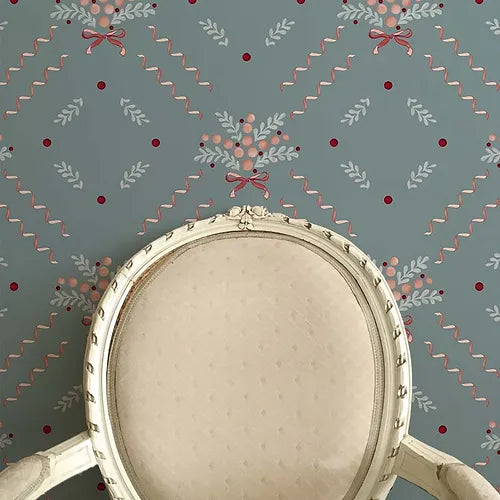 Blue Berries & Bows Wallpaper – Nonwoven Roll, Floral Elegance