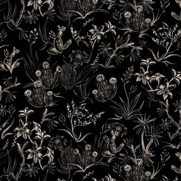 Black Desert Rose Wallpaper – Linen String Wallcovering by Yard