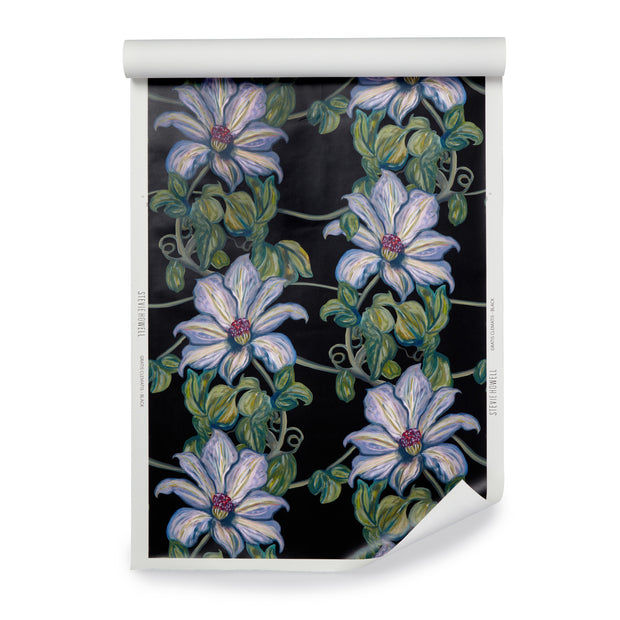 Black Gratis Clematis Wallpaper – 27" Wide Floral, Sold by Yard