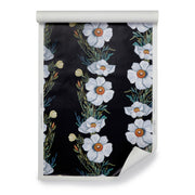 Black Ojai Matilija Wallpaper – 27" Wide, 27" x 29" Repeat, by Yard