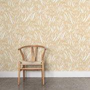 Wooden chair against a beige patterned wall - Ko Wallpaper – Windswept Design, Half-Drop Match, Sold by Yard