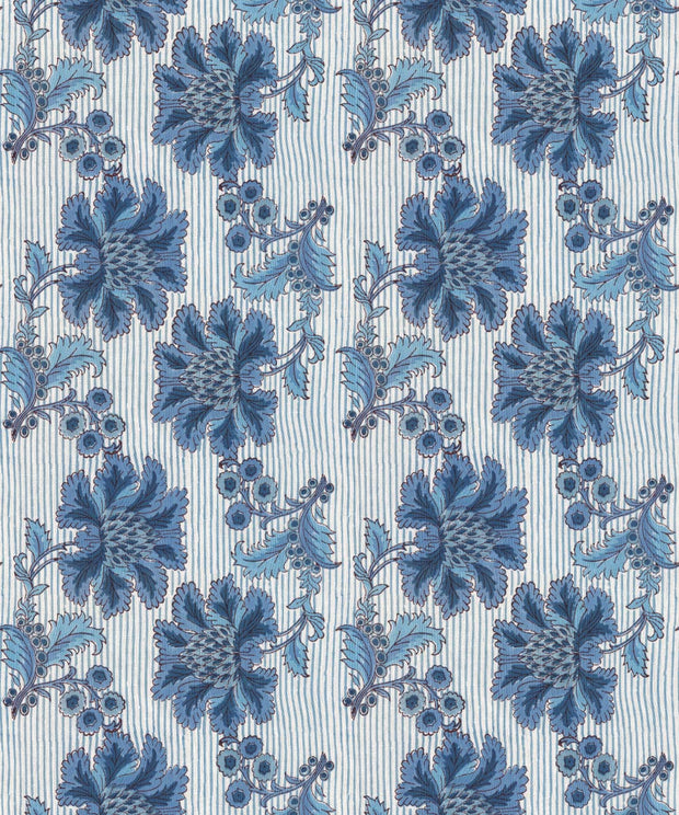 French Floral Indigo Ivory Stripe Wallpaper – 10m Roll, 61.5cm