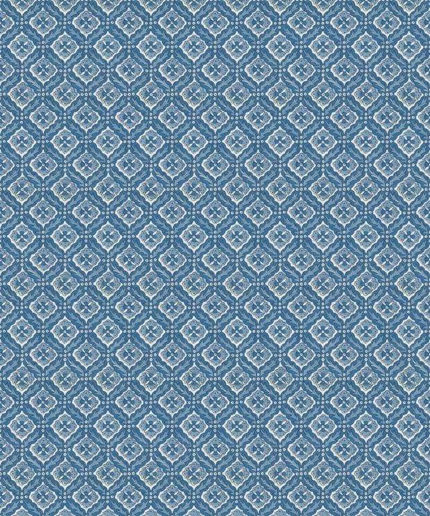 A wallpaper with a geometric pattern featuring an alternating design of blue and white diamonds-Istanbul Indigo Sky Ivory Wallpaper – Luxury Geometric Wall Décor