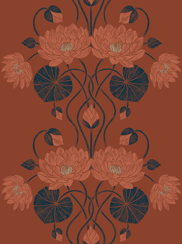Cranberry – Water Lily Wallpaper | Fineweave | 34" Trimmed | By Yard