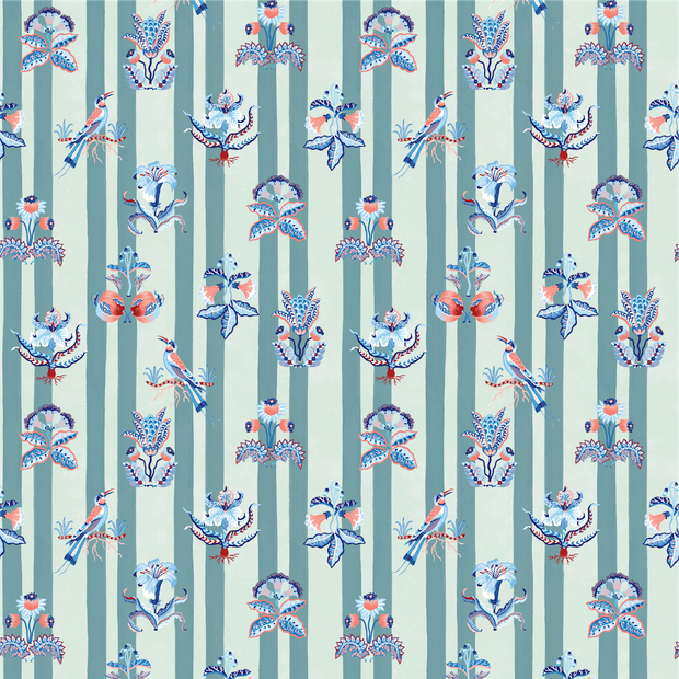 Duck Egg & Navy Fabric - Curio Stripe | Linen-Cotton Blend | Supply Showroom