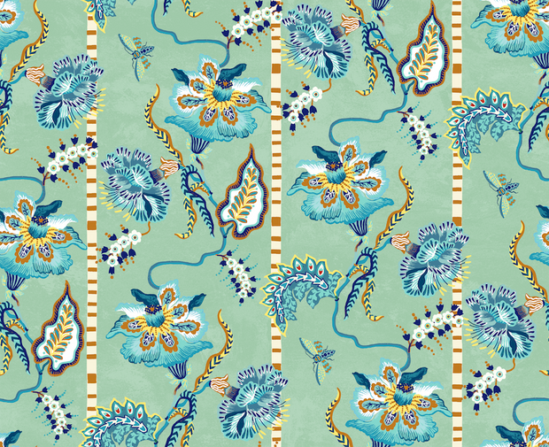 Curious Flora Wallpaper – Jade & French Blue | Sarah Gordon Designer WP