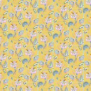 A wallpaper with a floral pattern featuring various shades of yellow and pink, and geometric designs - Curious Flora Wallpaper – Naples Yellow & Pink | Sarah Gordon Designer WP