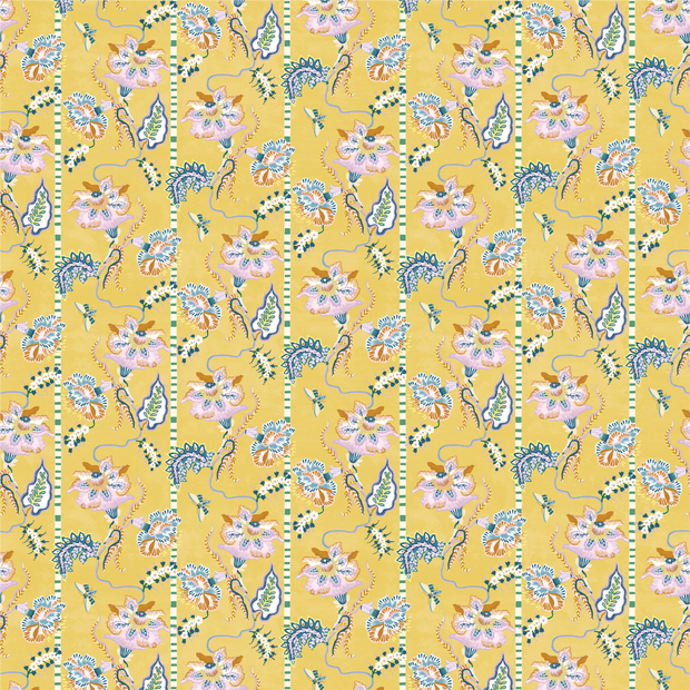 Naples Yellow & Pink Fabric - Curious Flora | Linen-Cotton Blend | Supply Showroom