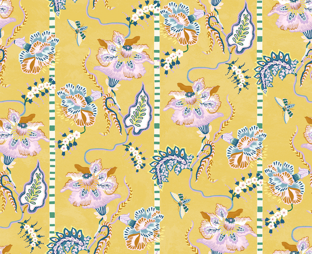 Curious Flora Wallpaper – Naples Yellow & Pink | Sarah Gordon Designer WP