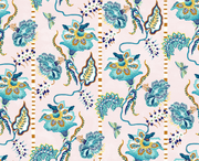 Sarah Gordon Curious Flora Wallpaper – Plaster & French Blue, Luxury Wallcovering