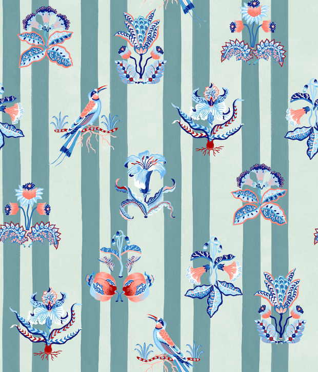 Duck Egg & Navy Curio Stripe Wallpaper – Modern Designer Wallcovering