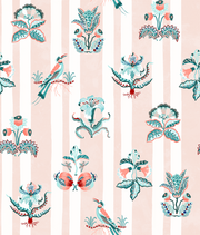 Sarah Gordon Curio Stripe Wallpaper – Pink Clay & Teal | Modern Design