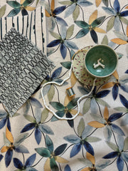 Calypso Fabric – Deep Sea on Natural Linen, Sold by the Yard
