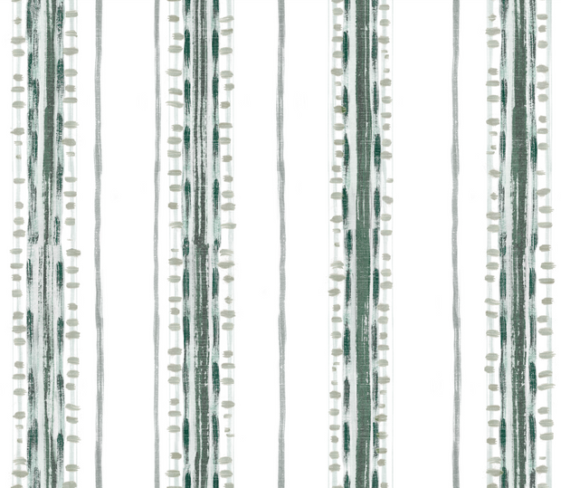 A stripe patterned wallpaper with green stripes on a white background, designed for use on a grasscloth substrate - Treetops - Canavese Stripe Wallpaper - Grasscloth, Straight Match | Supply Showroom