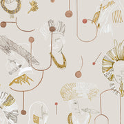 Pattern of abstract figures with jewelry on a beige background