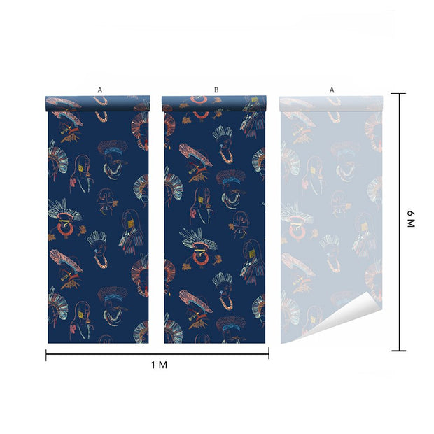 Two rolls of patterned wallpaper with measurements on a white background