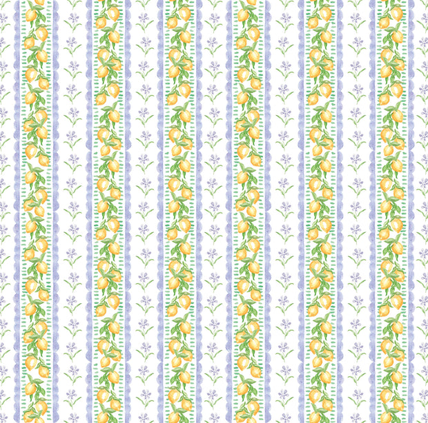 Lemon Citrus Trellis Fabric – Lightweight Oyster Linen, 54” Width