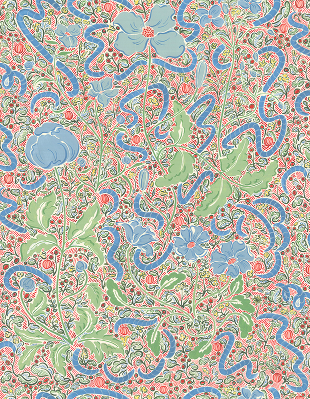 A wallpaper with a floral pattern featuring various colors including blue, green, red, and pink - Antoinette Wallpaper – Luxury French Floral Designer Wall Décor Roll