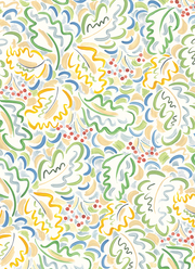 A wallpaper with a vibrant floral and geometric pattern in various colors including beige, blue, green, and orange - Marianne Wallpaper – Luxury Designer Wall Covering Roll 10m