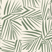 A wallpaper with a botanical leaf pattern in beige and green colors - Endless Summer Club Paradise Wallpaper – Clay Coated, Sold by Yard